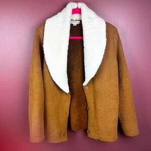 Barefoot Dreams Cozy Chic shearling cardi collared jacket honey/cream